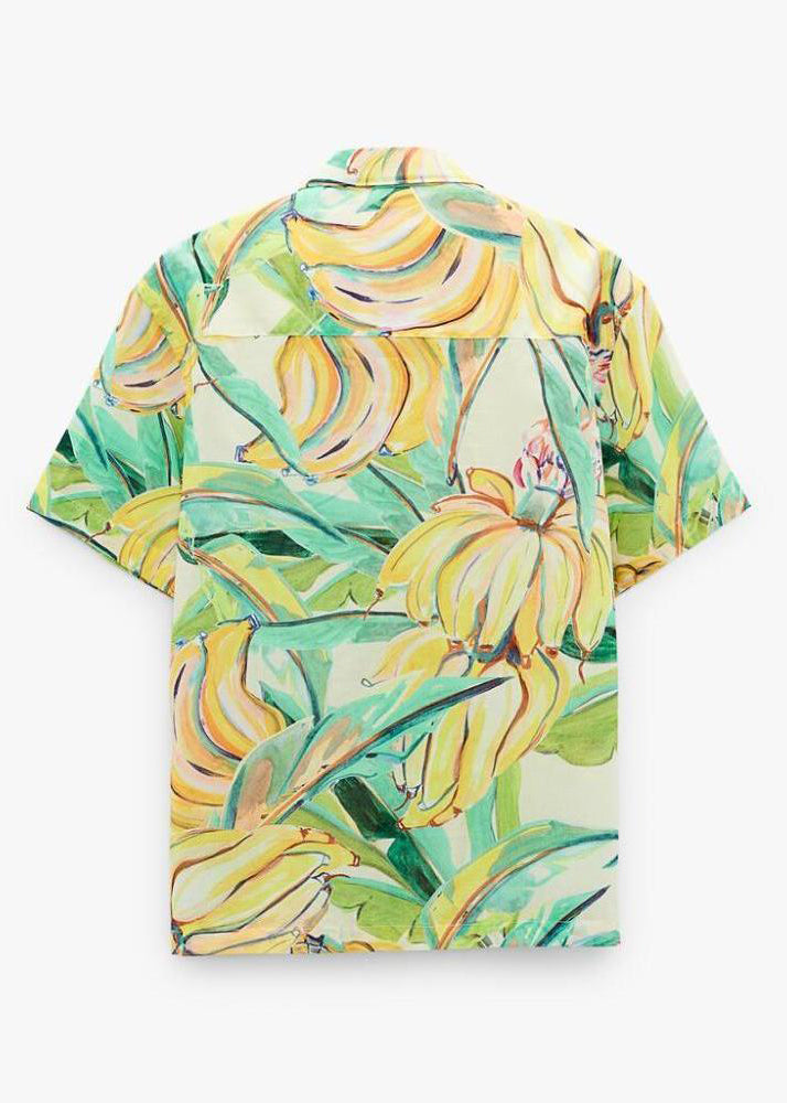 Süßes gelbes Peter Pan Kragen Print Herren Hemden Kurzarm HG026