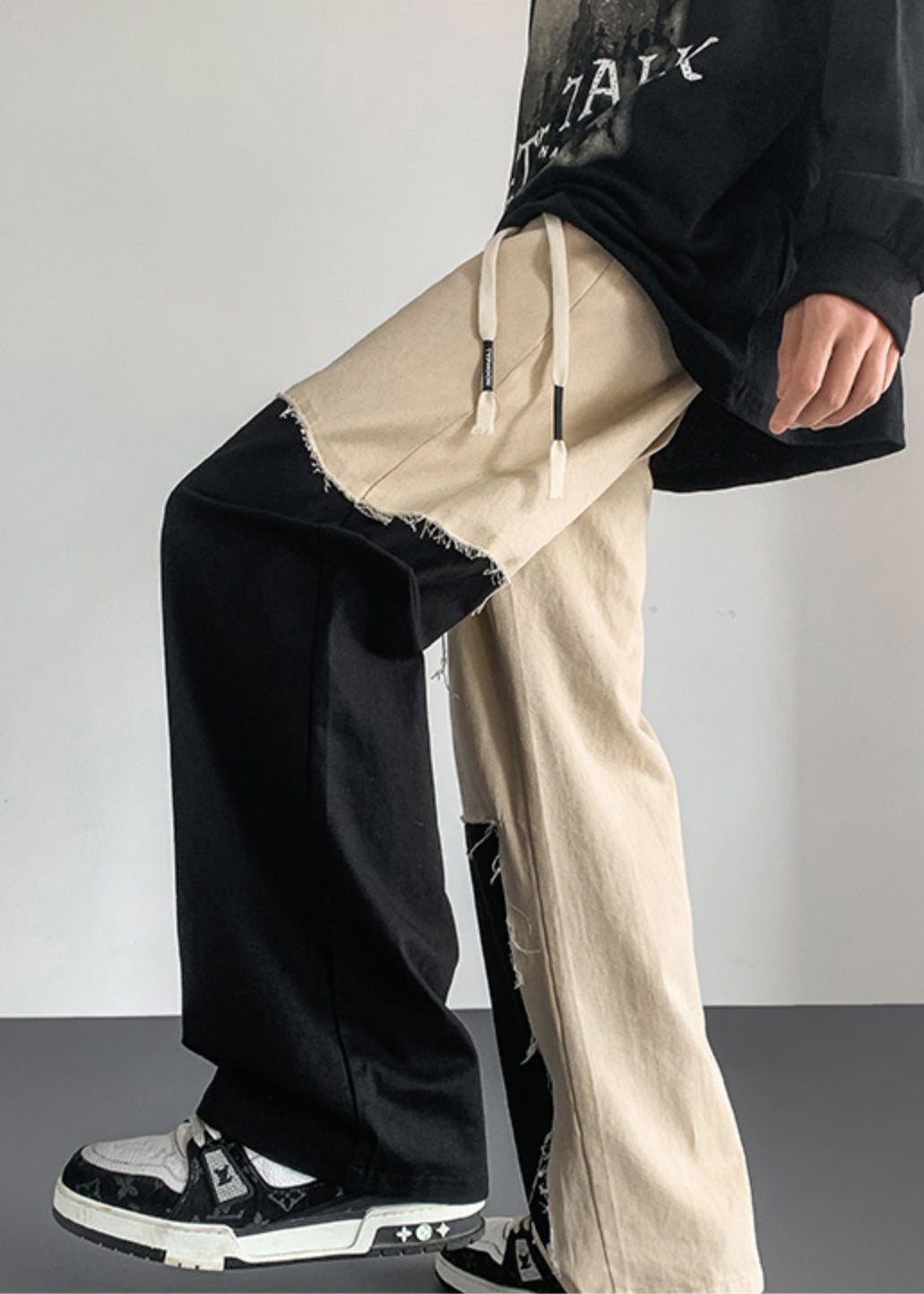 Casual Cotton Patchwork Mens Clothing DIY Pants Asymmetrical