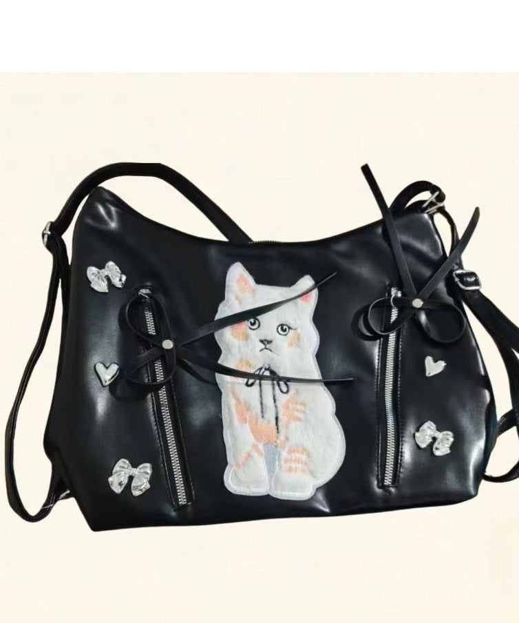 Faux White Bags Versatile Leather Cat Appliqued Shoulder DIY