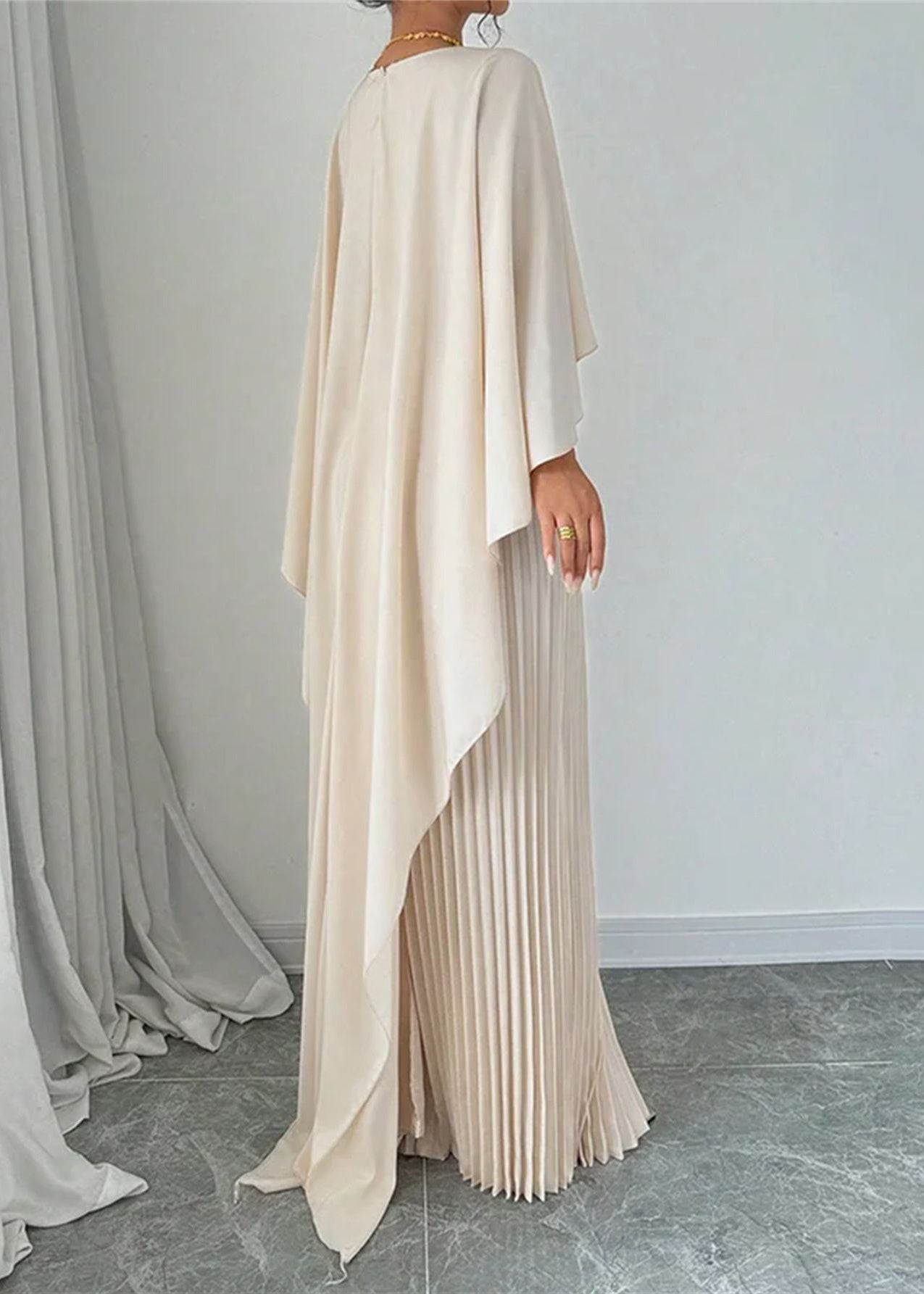 Batwing Dress Patchwork Elegant Beige Sleeve Long Asymmetrical