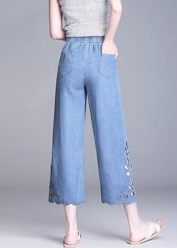 High Elegant Hollow Summer Crop Out Waist Blue Jeans