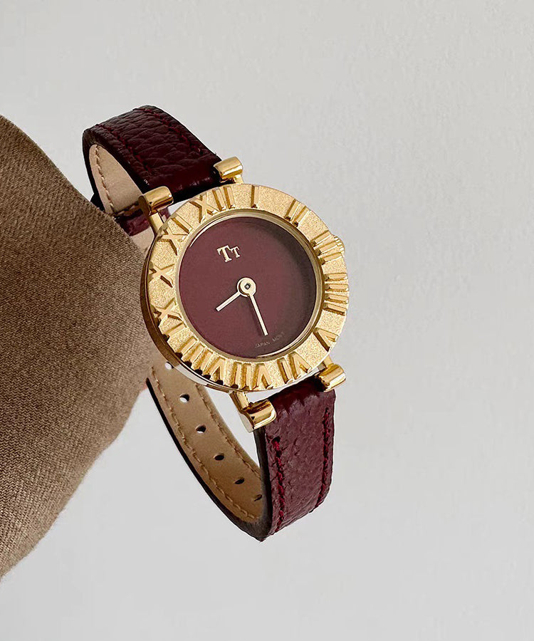 Hardlex Red Watches Crystal Steel Leather Elegant Stainless