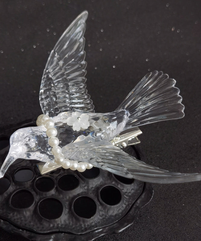 Elegante weiße Legierung Perle Harz Elster Quaste Haarnadel QD035