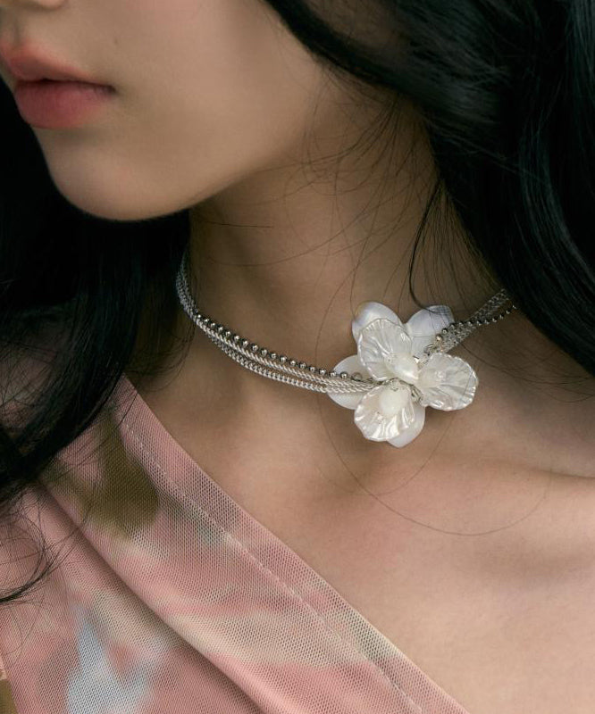 Copper White Elegant Choker Overgild Shell Pearl Floral