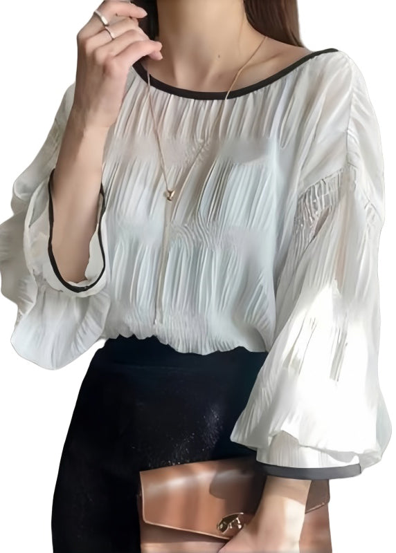 Elegant Oversized Tops Lantern Shirt White Sleeve Chiffon