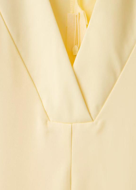V Yellow Shirts Neck Elegant Zippered Half Dress Cotton Solid
