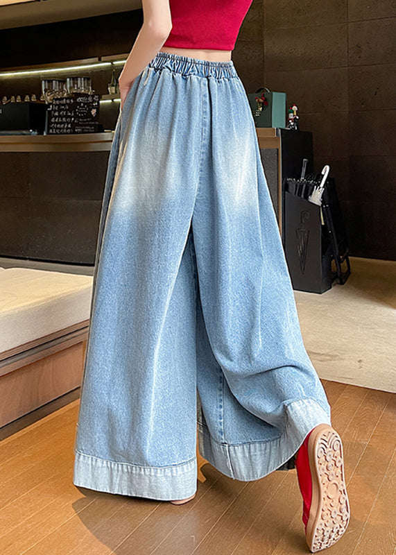 Leg Wide Blue Pockets Waist Fashion Jeans Elastic