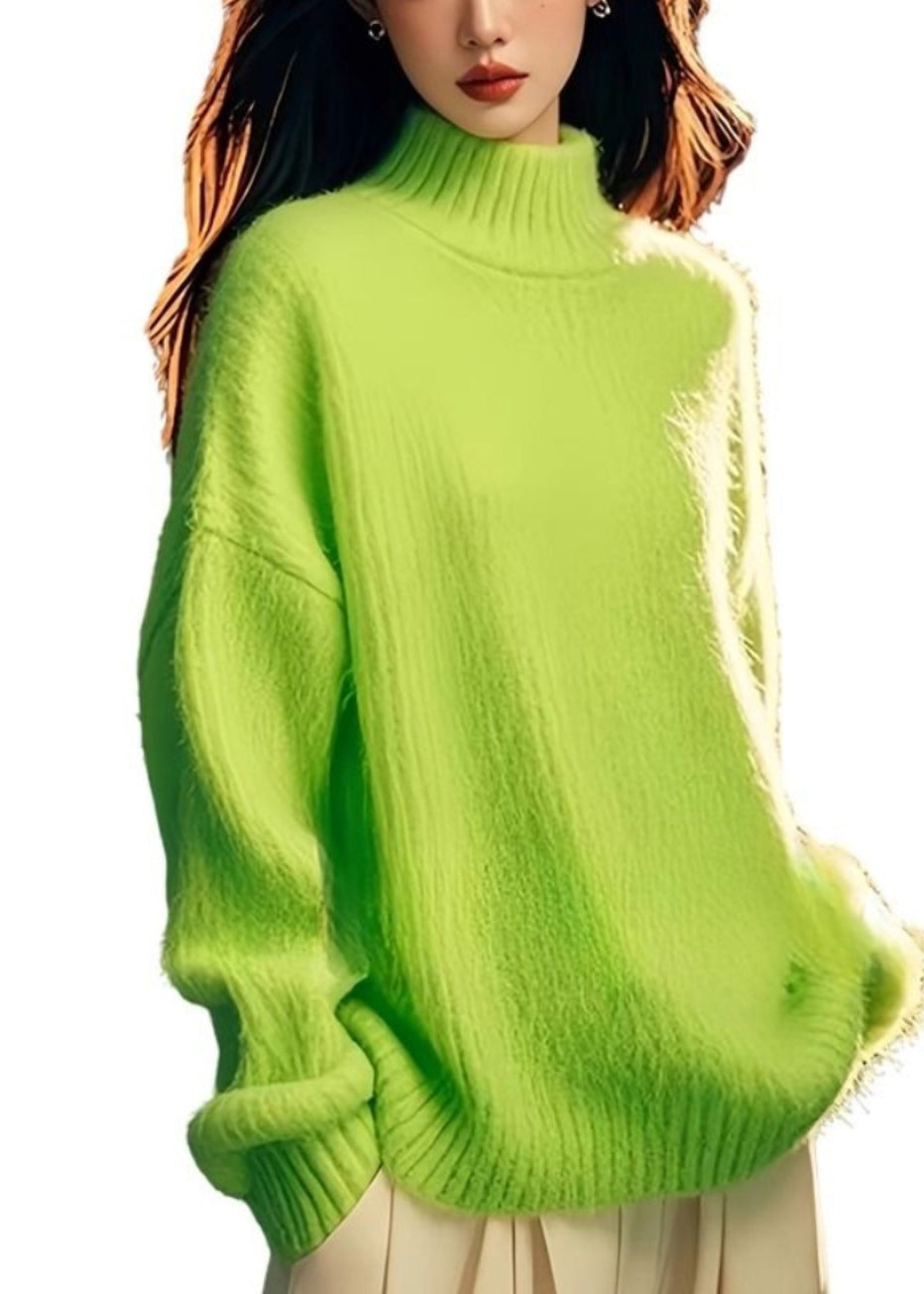 Fashion Green Hign Neck Patchwork Knit Sweater Tops Spring YY024