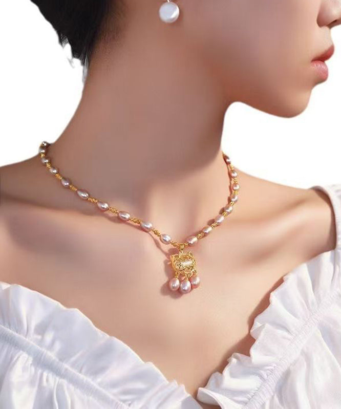 Light Purple Lock Safe Overgild Sterling Silver Fashion Pearl