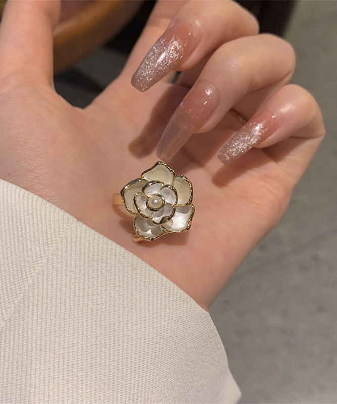 Rings Camellia Orange Fashion Pearl Copper