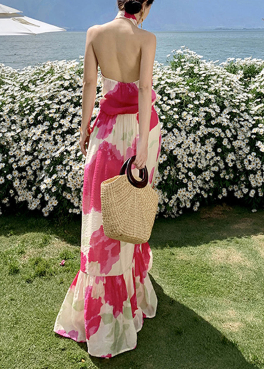 Fashion Dresses Bow Backless Red Long Summer Vacation