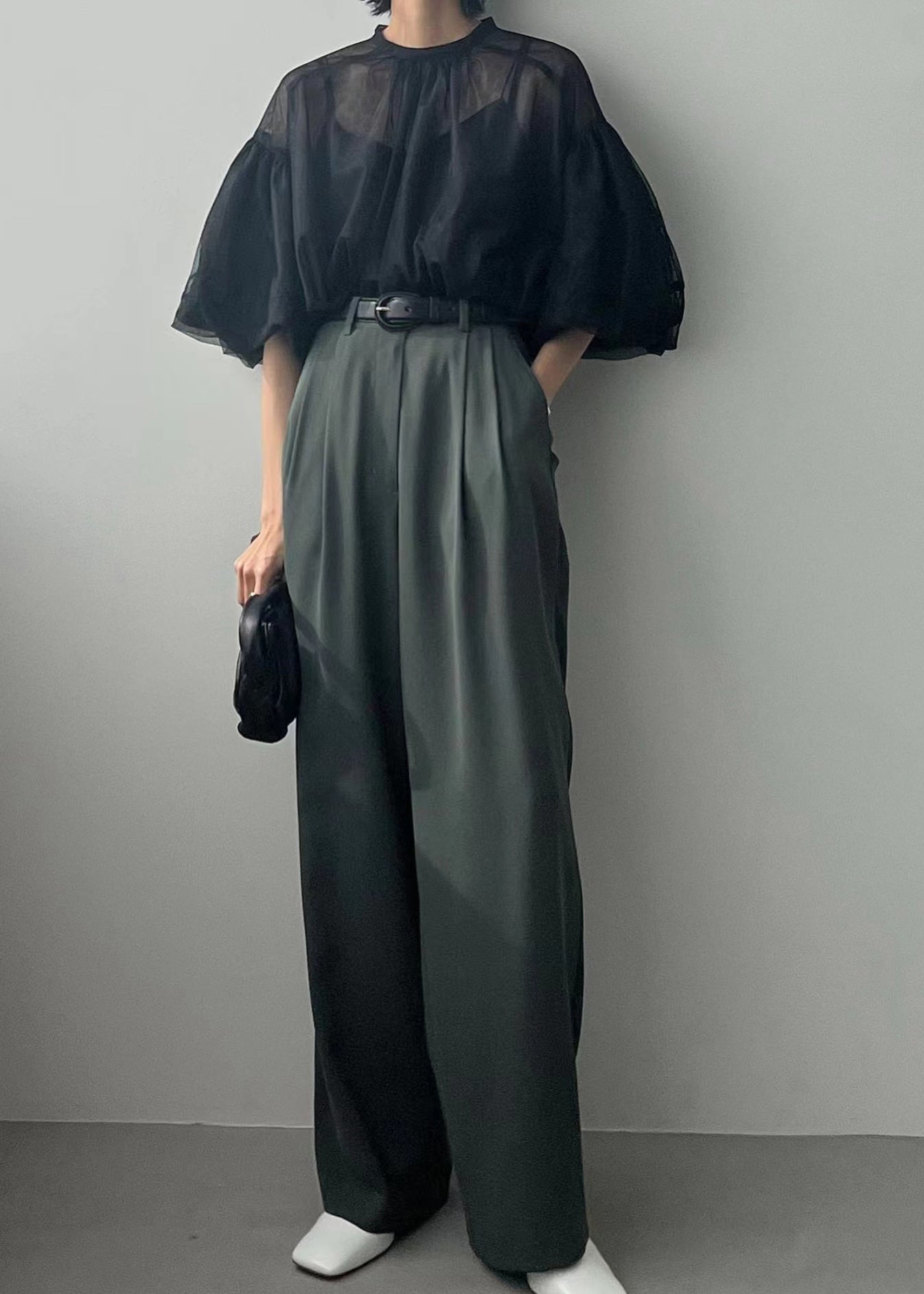 Fine Puff Sheer Tops Tulle Summer Black Sleeve