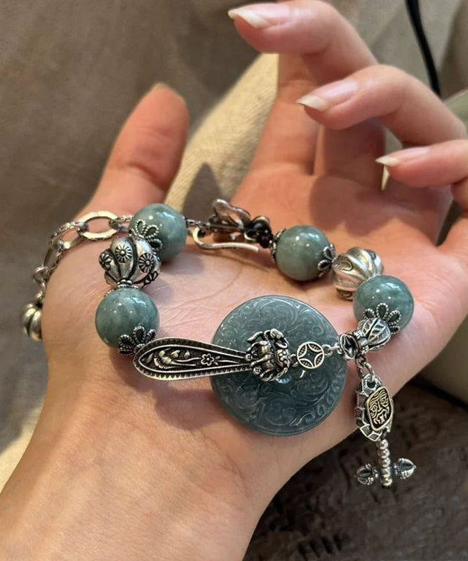 Fine Green Blackish Ping Silver Charm Sterling Jade Buckle