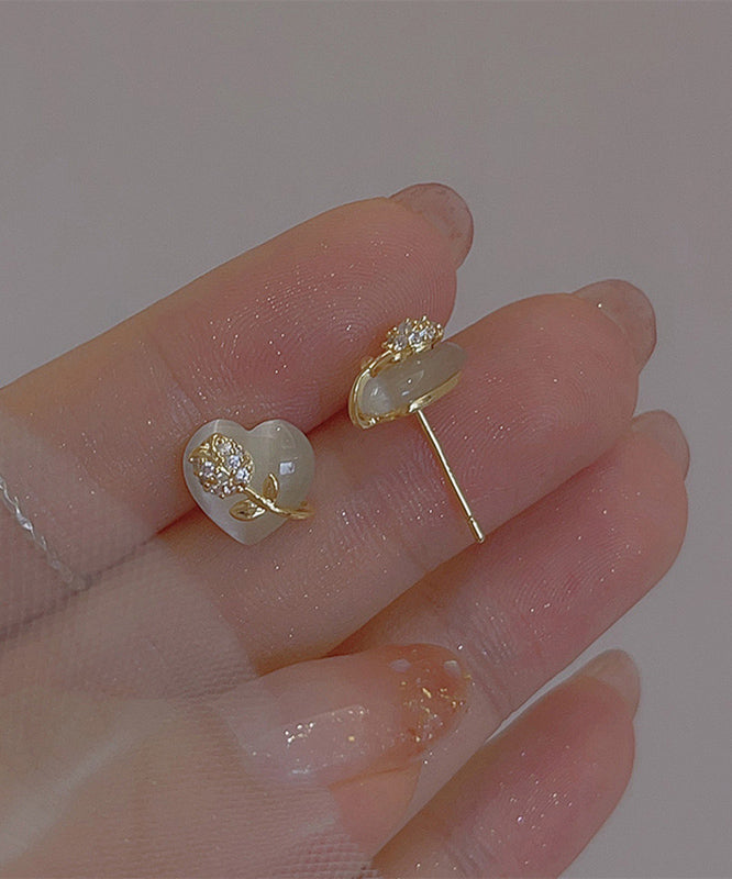 Earrings Copper Alloy Gold Cat Floral Eye Ston Stud Love Fine