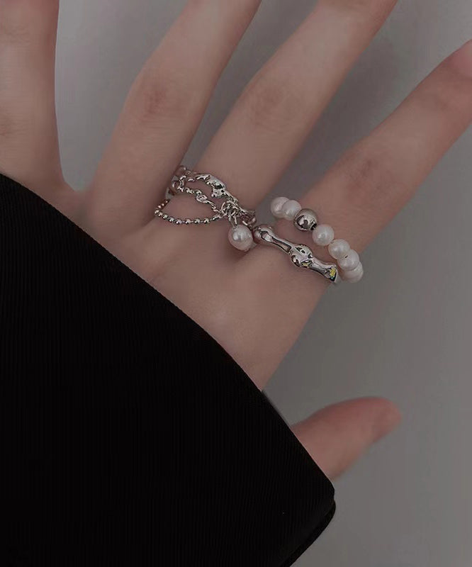 Pearl Metal Tassel Set Two-Piece Rings Fine