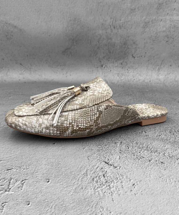 Faux Sandals Apricot French Leather Tassel Slide