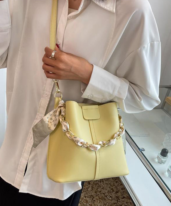 Bucket French Green Calf Linked Chain Bag Leather