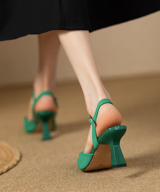Toe Leather High Green French Square Faux Heels