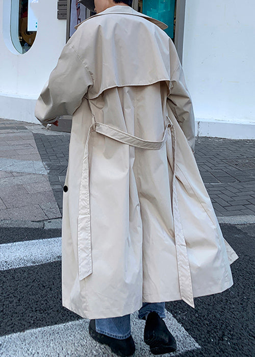 French Khaki Double Breast Tie Waist Cotton Mens Long Trench Coat Spring YQ002