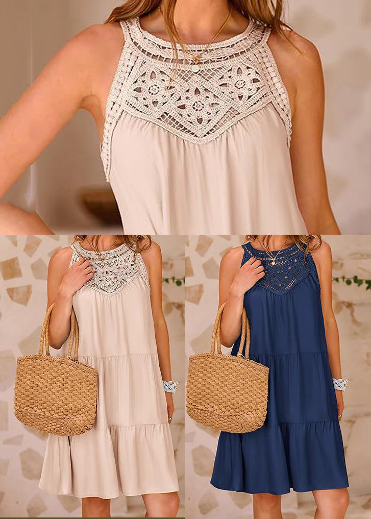 Dress Hollow Navy Sleeveless Cotton Out A French Line