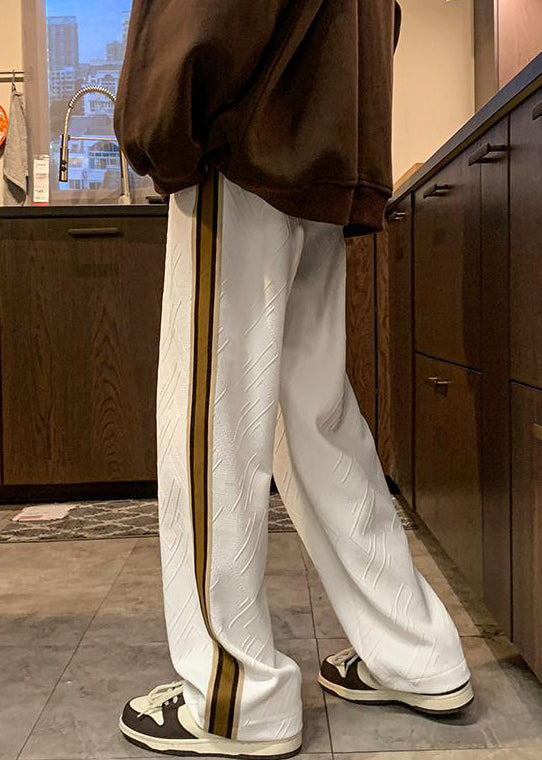 Französische weiß gestreifte Baumwollhose mit Kordelzug für Herren, Herbst WA051