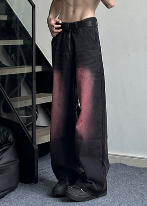 Farbverlauf Schwarz Taschen Patchwork Männer Jeans Lange Sommer SA007