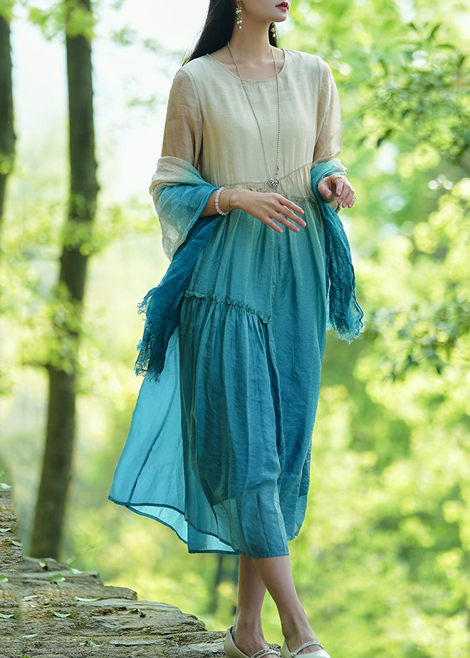 Farbverlauf Grün Rüschen Patchwork Lange Kleider Sommer UU044