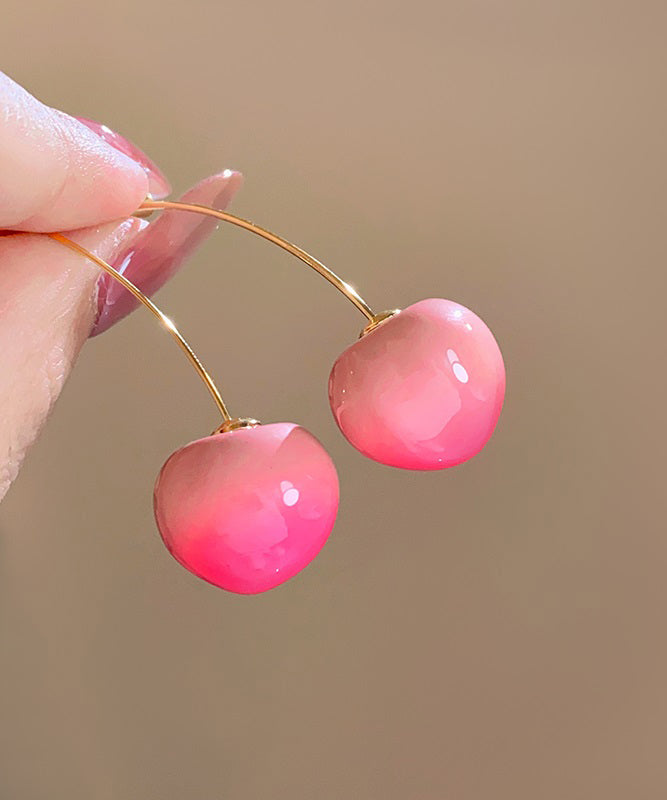 Earrings Drop Cherry Gradient Color Copper Alloy Pink