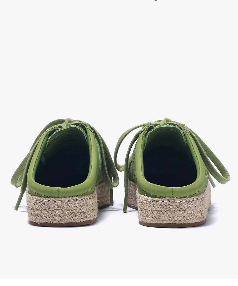 Splicing Grass Lace Slide Green Leather Up Cowhide Platform