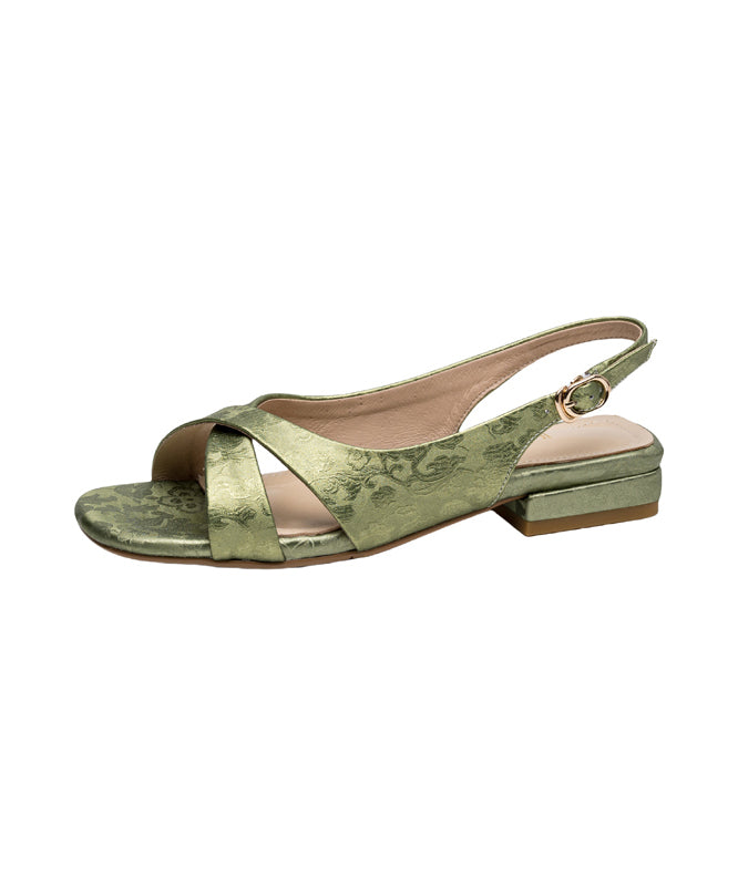 Strap Cross Leather Sandals Cowhide Peep Green Walking Splicing