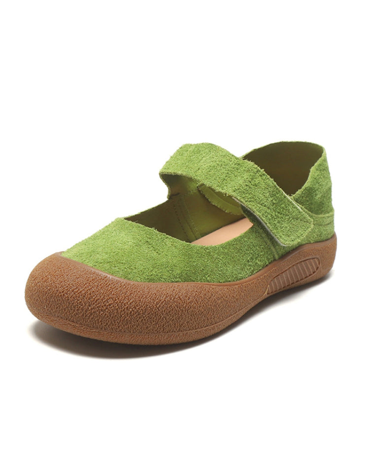 Splicing Green Casual Flats Buckle Platform Suede Strap