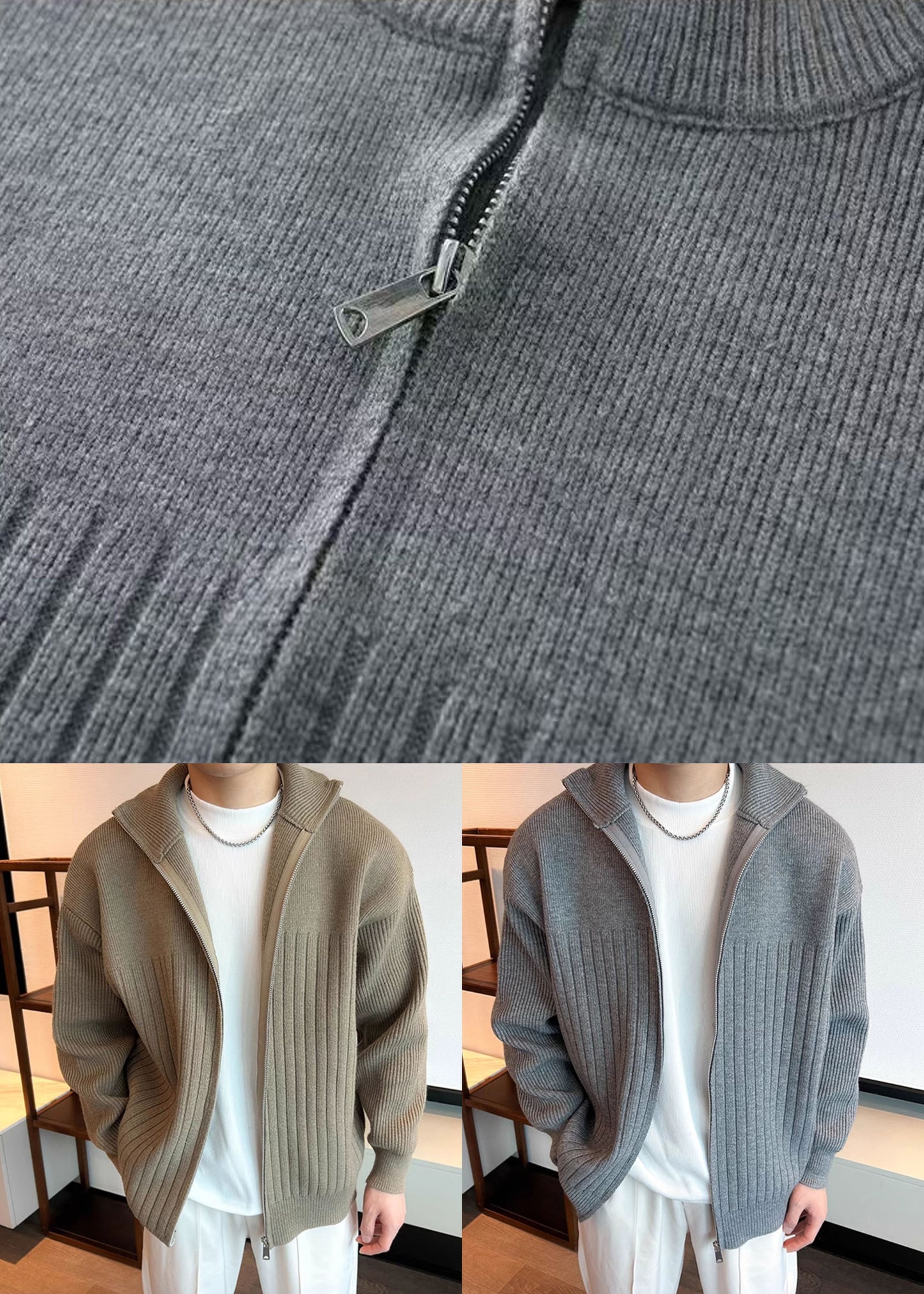 Solid Coat Spring Pan Peter Men Grey Knit Collar