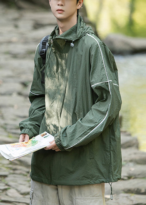 Hooded 50+ Summer UPF Zippered Ice Pockets Silk Men Grey Coat