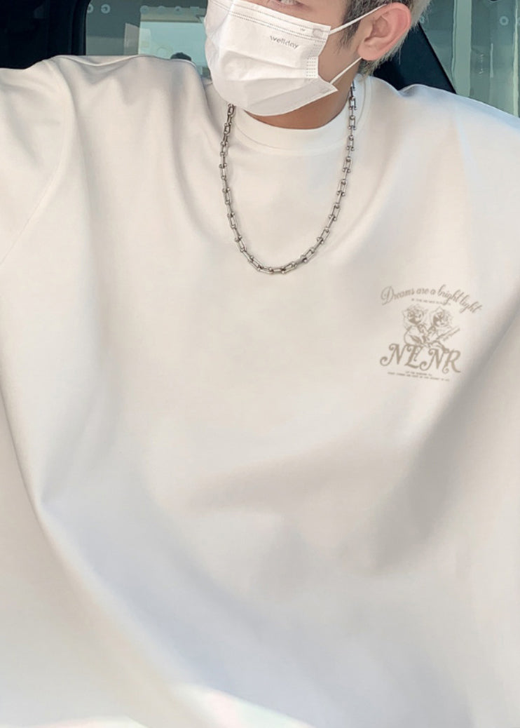 Handgemachtes schwarzes T-Shirt mit Rundhalsausschnitt und Aufdruck aus Baumwolle für Herren, Designer-Sommer WA007