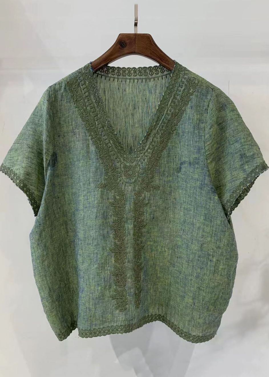 Embroideried Plaid Vest Linen Beach Summer Handmade Grey