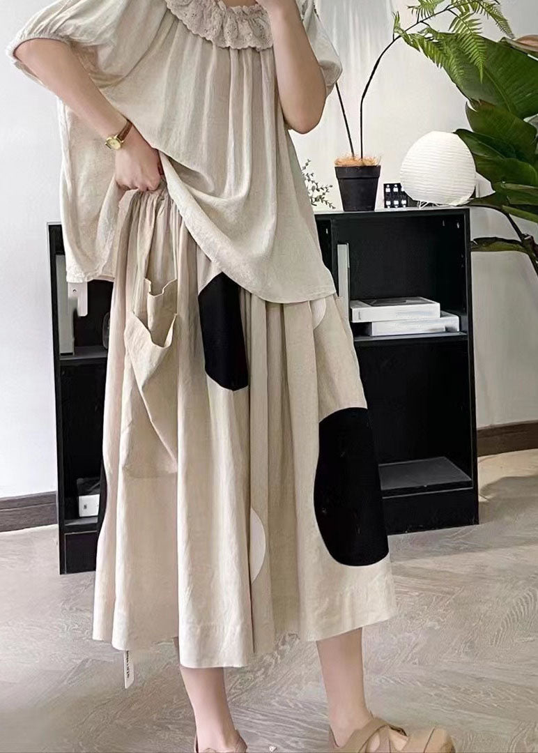 Handgemachter Khaki Dot Taschen Elastische Taille A Linie Rock Sommer BV020