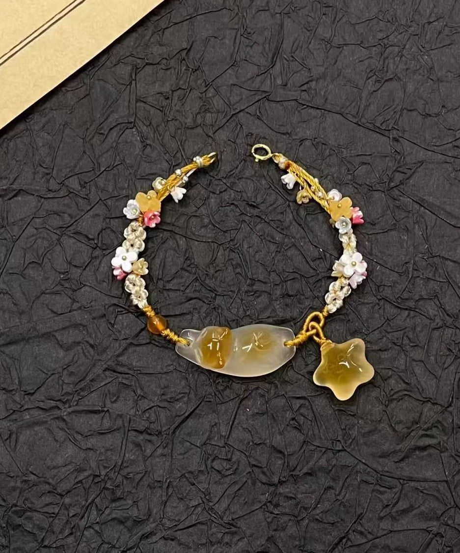 Handmade Weaving Gold Star Little Cats Sweet-Scented Osmanthus Charm Bracelet TX018