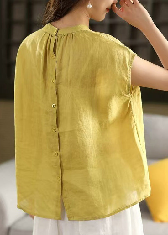 Linen On Yellow Summer Sides Top Handmade Both Wear Blouse