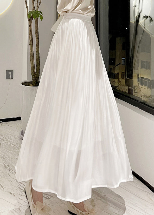 Italienische Aprikosen-Röcke aus faltiger Seide mit hoher Taille, Frühling QQ1008