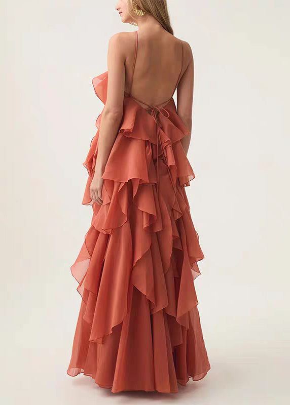 Italian Blue Spaghetti Solid Strap Backless Chiffon Dress