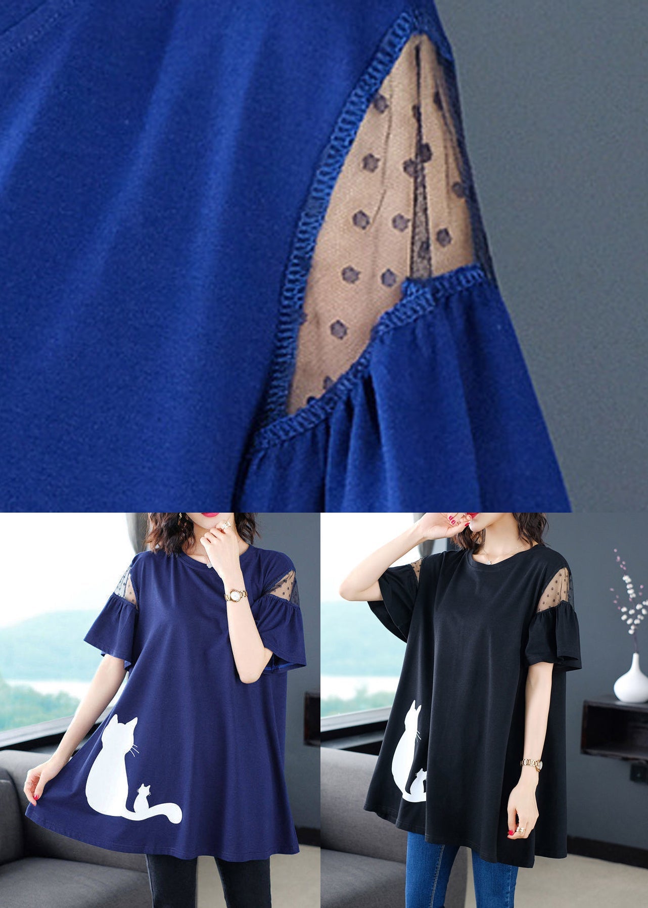 Print T O-Neck Italian Blue Shirt Summer