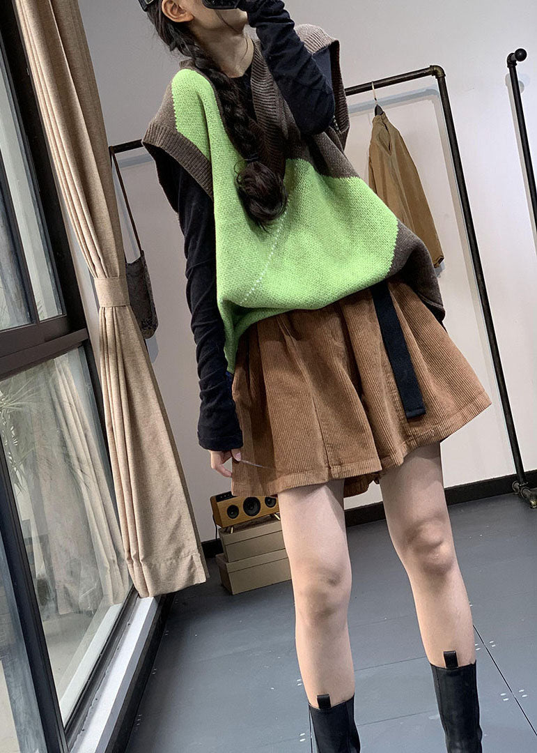 Italian Colorblock V Neck Patchwork Knit Vest Sleeveless TJ005