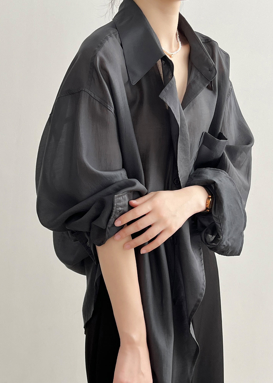 Italienisches grünes Baumwollhemd mit Peter-Pan-Kragen und Rüschen, Frühherbst, QB037