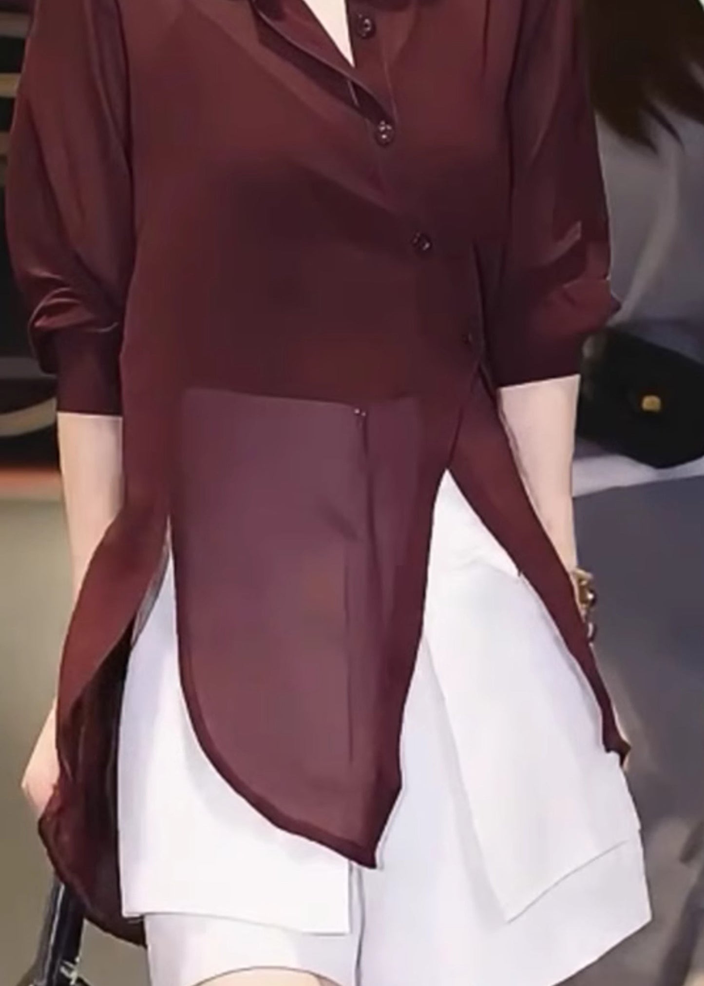 Shirts Patchwork Italian Chiffon Mulberry Asymmetrical Summer