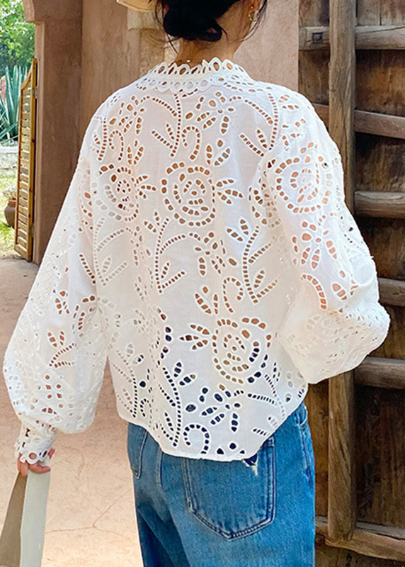 Cotton Hollow Out White Spring Italian Shirts