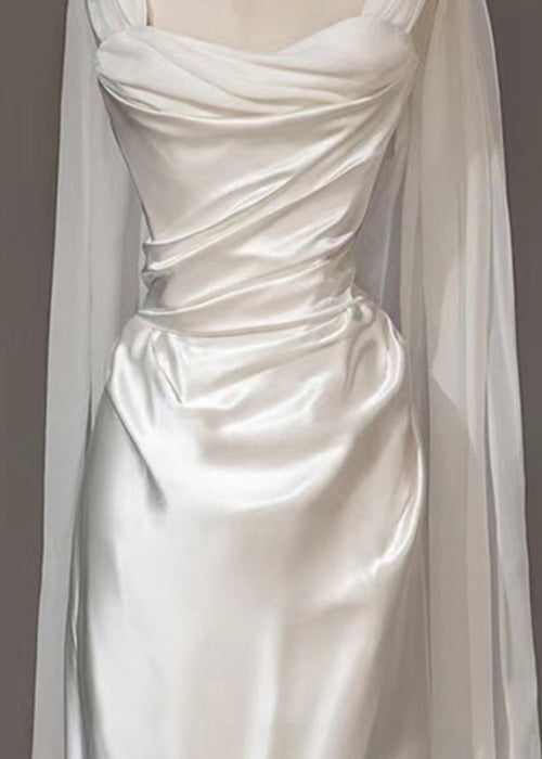 Silk Wrinkled Dress Summer Italian Solid White Party