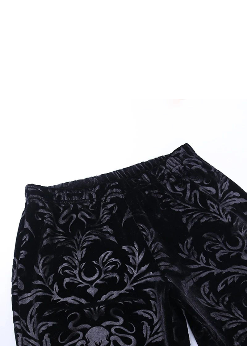 Jacquard Black High Waist Silk Velvet Flare Bottoms Spring YT011