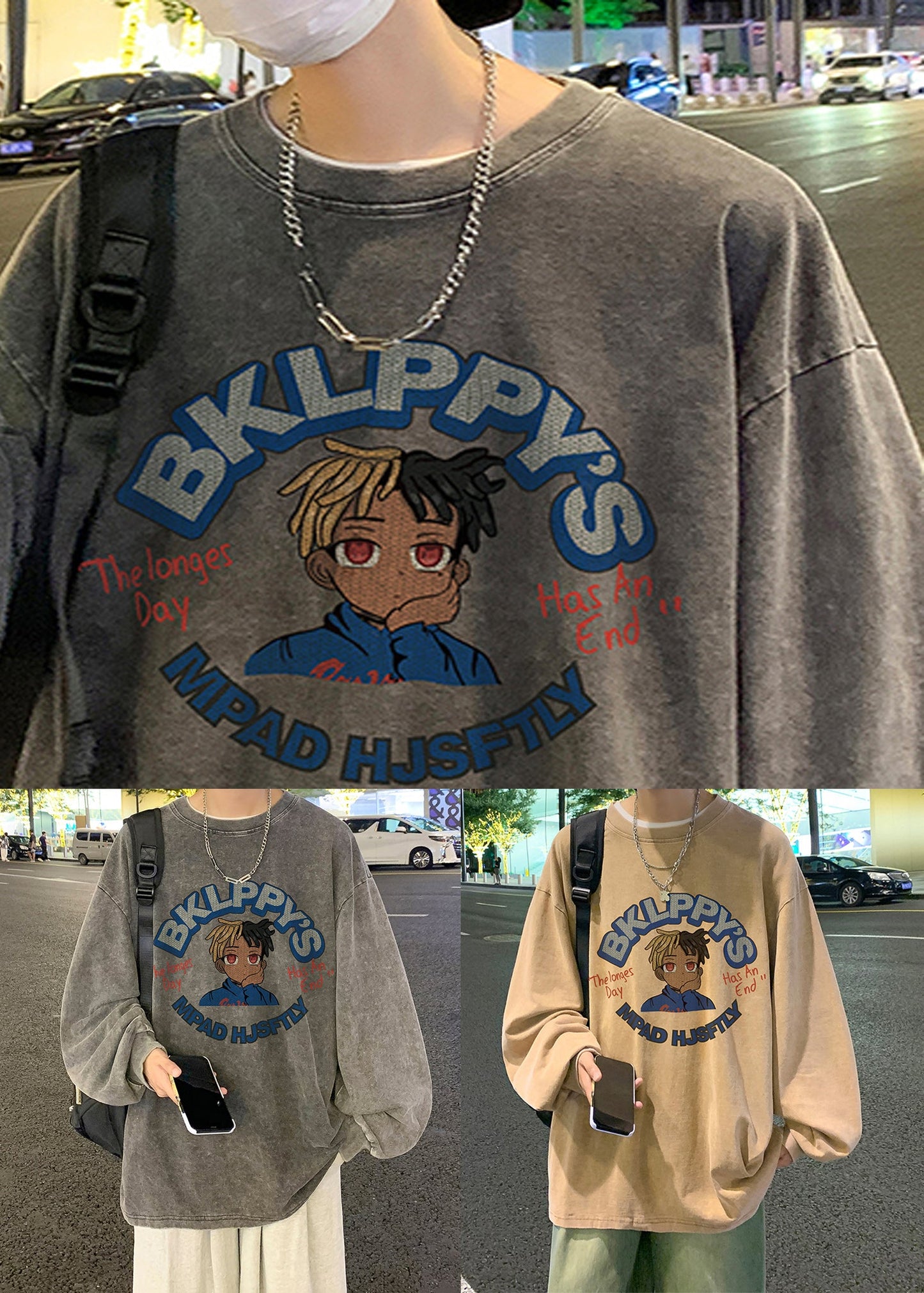 Shirts Khaki Cotton Loose Mens Neck Print Spring O T