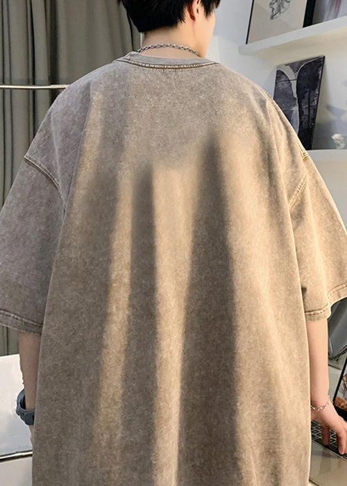 O Shirt Khaki Half Neck Sleeve Cotton Men T Oversized Print