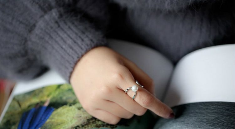 Layered Ring Open Silver Faux Sterling Pearl